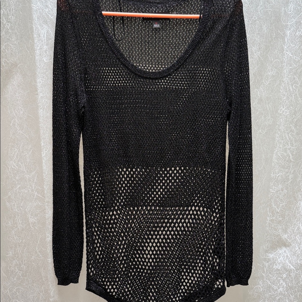 Black Mesh Long Sleeve Top